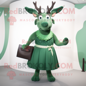 Green Reindeer mascot costume character dressed with a Wrap Skirt and Clutch bags