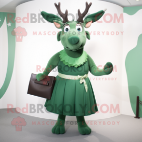 Green Reindeer mascot costume character dressed with a Wrap Skirt and Clutch bags