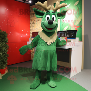 Green Reindeer mascot costume character dressed with a Wrap Skirt and Clutch bags