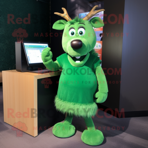 Green Reindeer mascot costume character dressed with a Wrap Skirt and Clutch bags