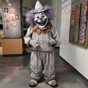 Gray Evil Clown mascot costume character dressed with a Corduroy Pants and Anklets