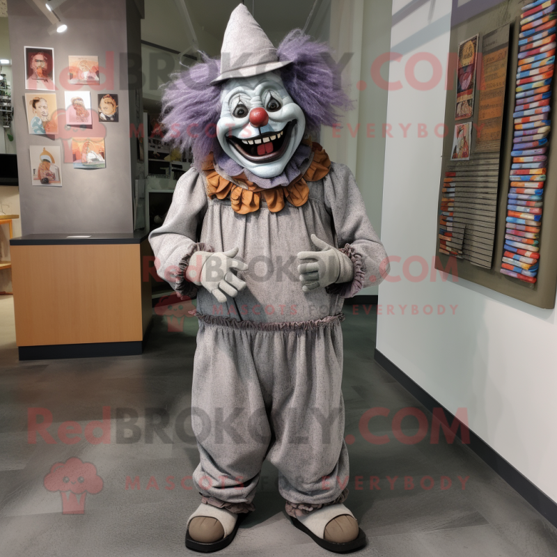 Gray Evil Clown mascot costume character dressed with a Corduroy Pants and Anklets Gray Evil Clown mascot costume character dressed with a Corduroy Pants and Anklets