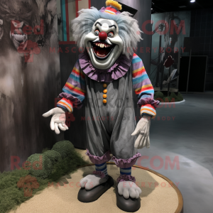 Grå Evil Clown maskot...