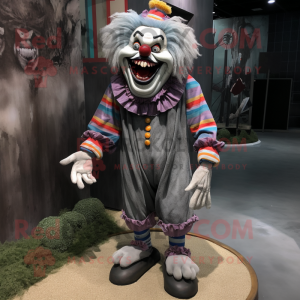 Gray Evil Clown mascot costume character dressed with a Corduroy Pants and Anklets