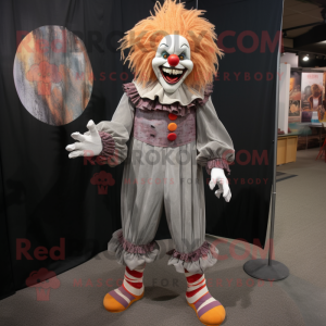 Gray Evil Clown mascot costume character dressed with a Corduroy Pants and Anklets