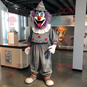 Gray Evil Clown mascot costume character dressed with a Corduroy Pants and Anklets
