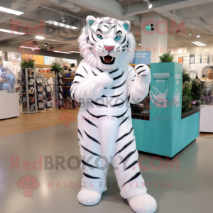 White Tiger mascot costume character dressed with a Midi Dress and Belts