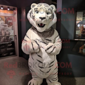 White Tiger mascot costume character dressed with a Midi Dress and Belts