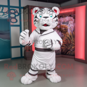 White Tiger mascot costume character dressed with a Midi Dress and Belts