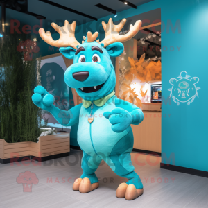 Cyan Elk mascot costume character dressed with a Shorts and Rings