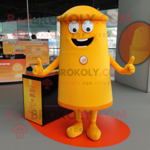 Yellow Orange mascot costume character dressed with a V-Neck Tee and Shawl pins