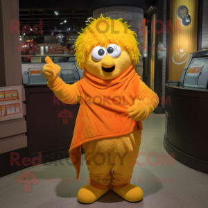 Yellow Orange mascot costume character dressed with a V-Neck Tee and Shawl pins