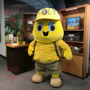 Lemon Yellow Squash mascot costume character dressed with a Cargo Shorts and Keychains