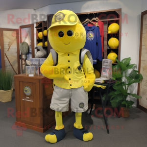 Lemon Yellow Squash mascot costume character dressed with a Cargo Shorts and Keychains