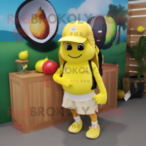 Lemon Yellow Squash mascot costume character dressed with a Cargo Shorts and Keychains