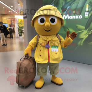 nan Mango mascot costume character dressed with a Cargo Shorts and Coin purses