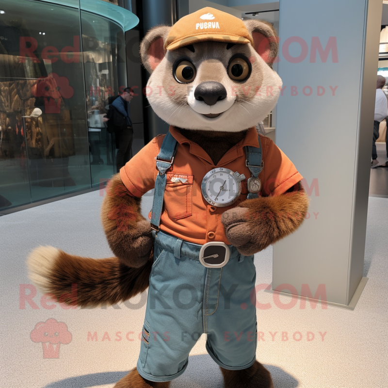 Rust Ferret mascot costume character dressed with a Romper and Bracelet watches