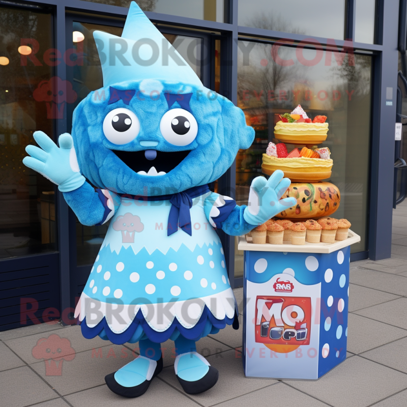 Blue Nachos mascot costume character dressed with a Midi Dress and Mittens Blue Nachos mascot costume character dressed with a Midi Dress and Mittens