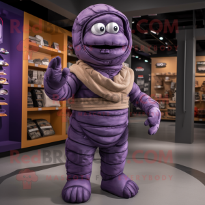 Purple Mummy mascot costume character dressed with a Cargo Pants and Mittens