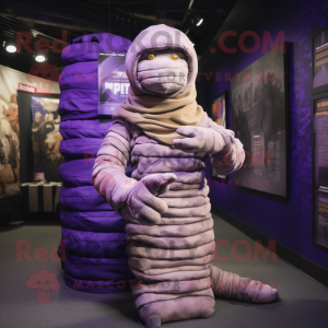 Purple Mummy mascot costume character dressed with a Cargo Pants and Mittens