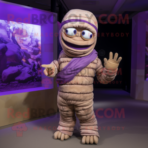 Purple Mummy mascot costume character dressed with a Cargo Pants and Mittens