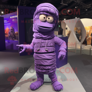 Purple Mummy mascot costume character dressed with a Cargo Pants and Mittens