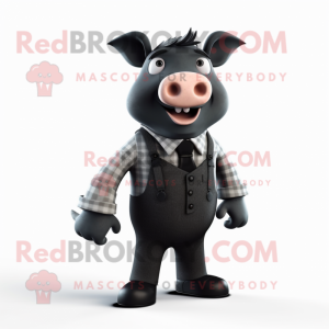 Black Pig mascot costume character dressed with a Suit Pants and Suspenders