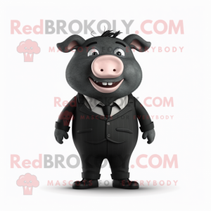 Black Pig mascot costume character dressed with a Suit Pants and Suspenders