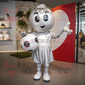 Silver Soccer Ball mascot costume character dressed with a Culottes and Brooches