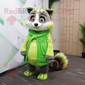 Lime Green Raccoon mascot costume character dressed with a Sweater and Scarves