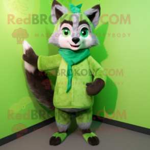 Lime Green Raccoon mascot costume character dressed with a Sweater and Scarves