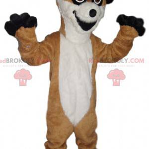 Super enthusiastic caramel and white mongoose mascot -