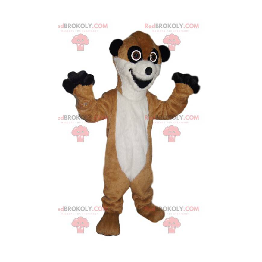 Super enthusiastic caramel and white mongoose mascot -