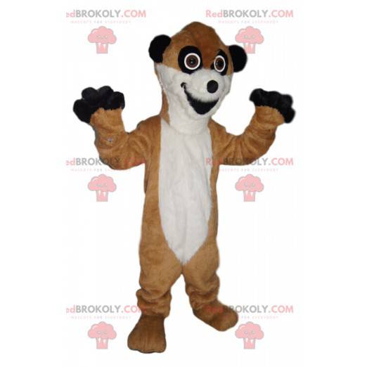 Super enthusiastic caramel and white mongoose mascot -