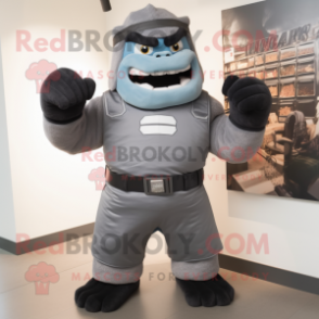 Gray Chief mascot costume character dressed with a Jumpsuit and Belts