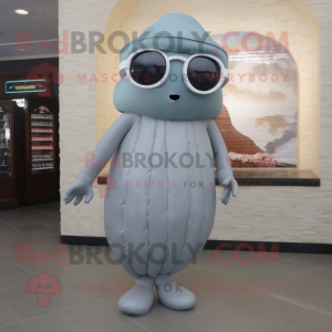Gray Jellyfish mascot costume character dressed with a Turtleneck and Sunglasses