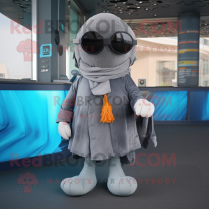 Gray Jellyfish mascot costume character dressed with a Turtleneck and Sunglasses