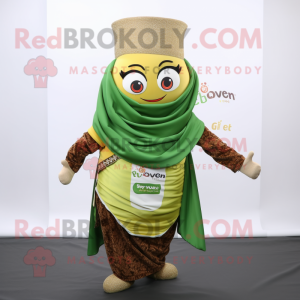 Olive Biryani mascot costume character dressed with a Leggings and Scarves