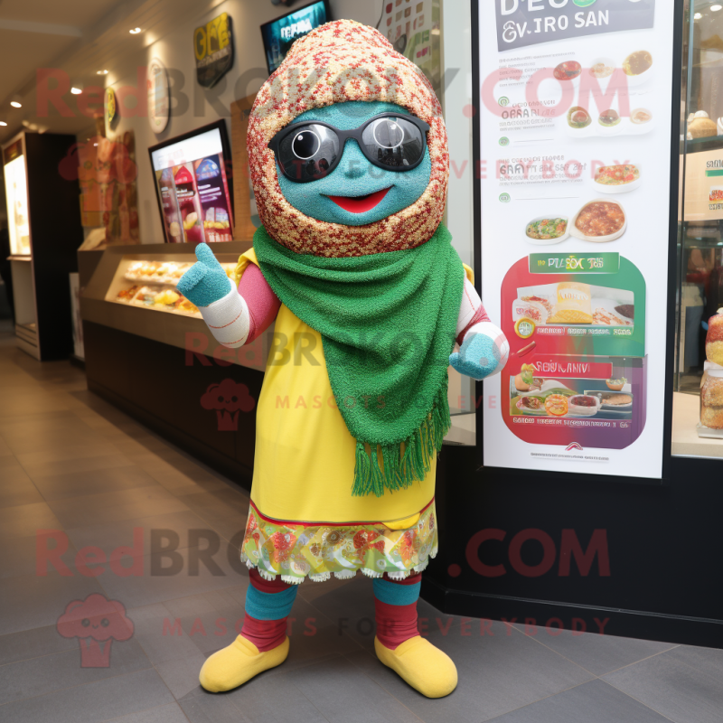 Olive Biryani mascot costume character dressed with a Leggings and Scarves