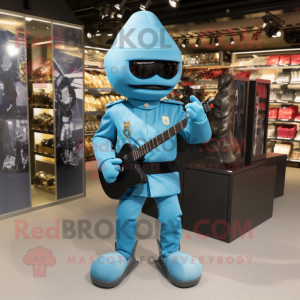 Cyan Soldier mascot costume character dressed with a Leggings and Belts