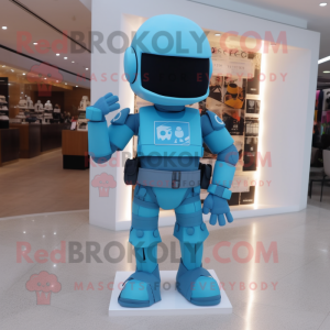 Cyan Soldier mascot costume character dressed with a Leggings and Belts