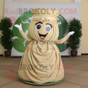 Beige Pesto Pasta mascot costume character dressed with a Circle Skirt and Caps