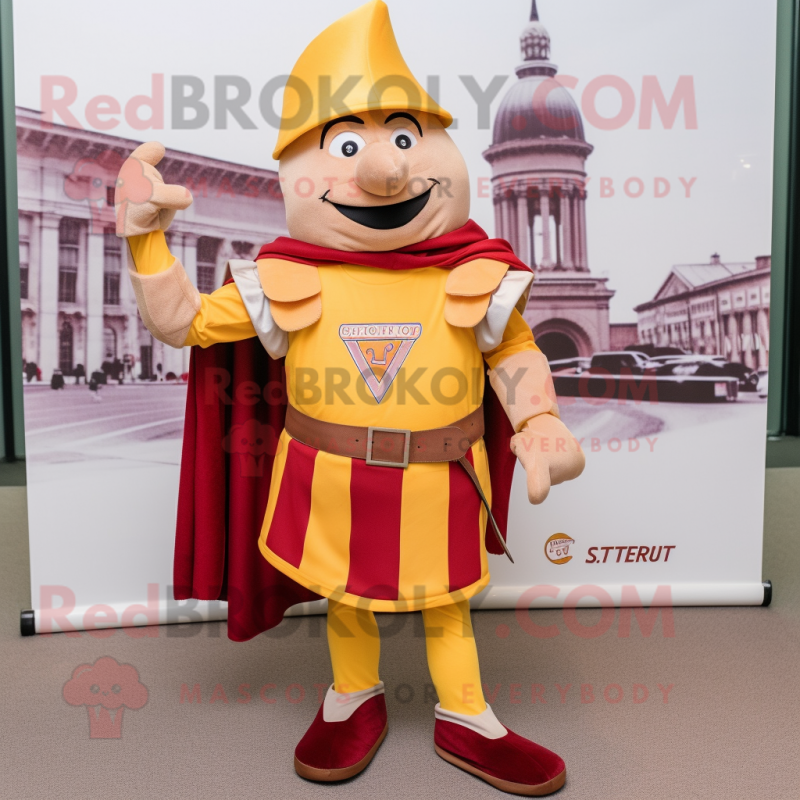 Tan Swiss Guard mascot costume character dressed with a T-Shirt and Pocket squares Tan Swiss Guard mascot costume character dressed with a T-Shirt and Pocket squares