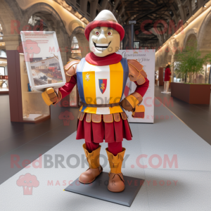 Tan Swiss Guard mascot costume character dressed with a T-Shirt and Pocket squares