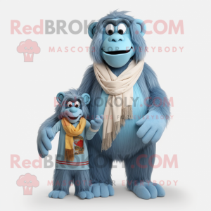 Sky Blue Baboon mascot costume character dressed with a Mom Jeans and Shawls