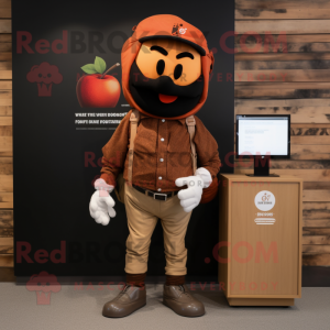 Rust Apple mascot costume character dressed with a Chinos and Belts