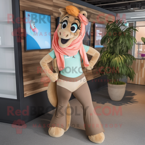 Tan Mare mascot costume character dressed with a Yoga Pants and Scarves