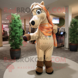 Tan Mare mascot costume character dressed with a Yoga Pants and Scarves