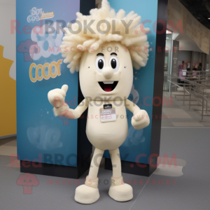 Cream But mascot costume character dressed with a Skinny Jeans and Hair clips