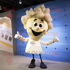Cream But mascot costume character dressed with a Skinny Jeans and Hair clips